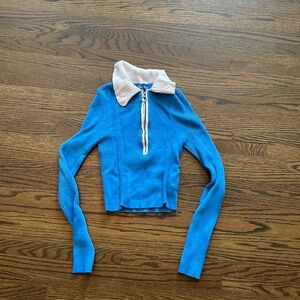 Blue and white long sleeve crop shirt